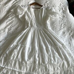 Anthropologie Somerset Elegant White Dress with Embroidered Details